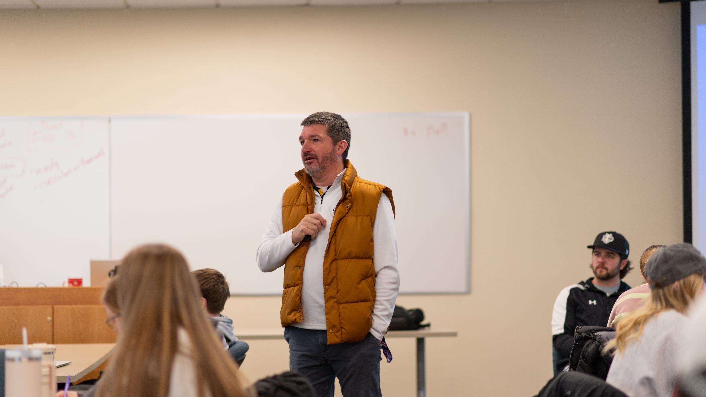 Matt Beimers teaching, seen from among the students